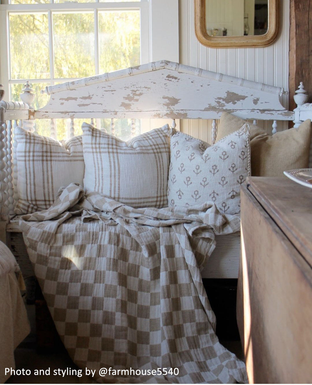 Wheat and Oatmeal Checkered Throw Blanket