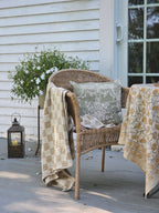 Block Print Mustard Flowers Tablecloth and Napkin Collection