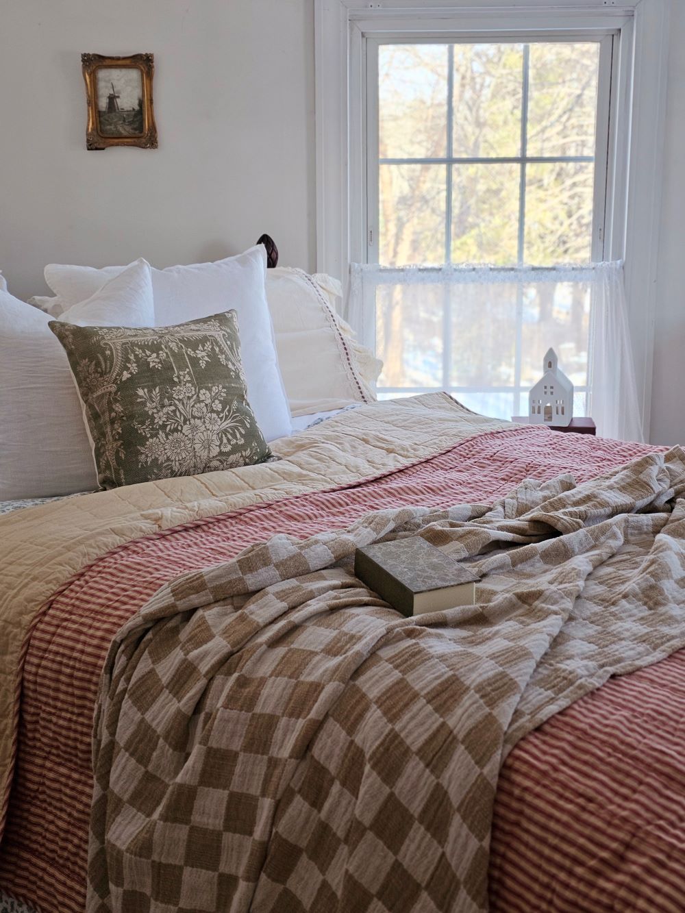Red Ticking Stripe Quilt