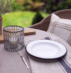 White Enamel Salad Plates with Black Rims, Set of Two