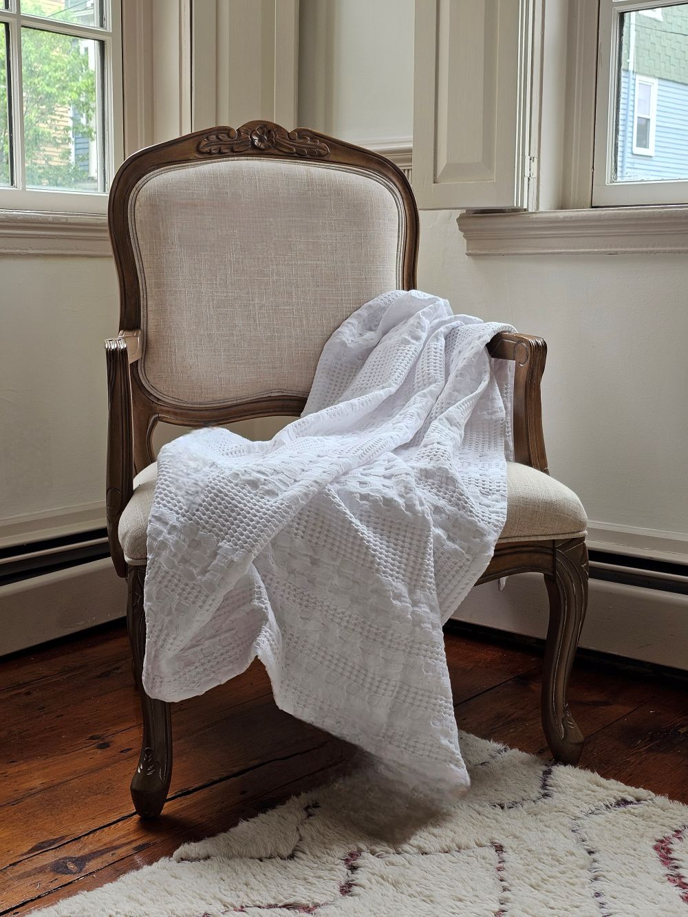 Crisp White Waffle Weave Throw Blanket
