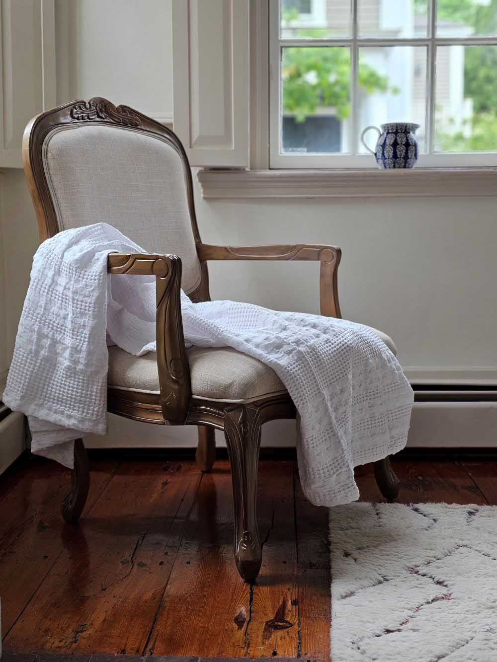 Crisp White Waffle Weave Throw Blanket