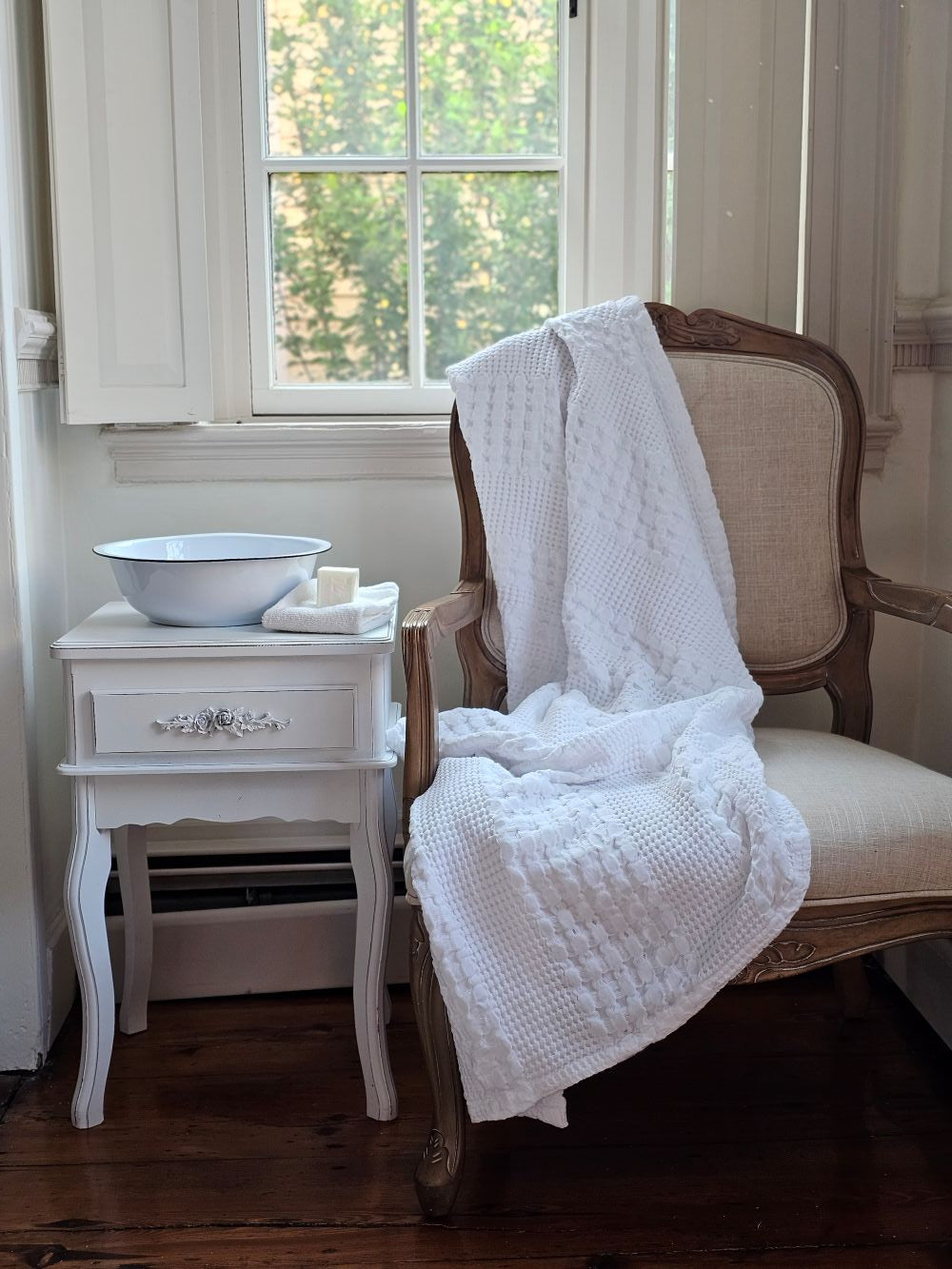 Crisp White Waffle Weave Throw Blanket