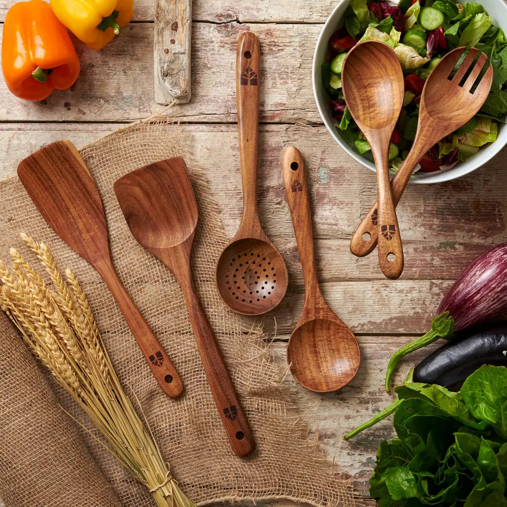 Rustic Wood Cooking Utensil Set