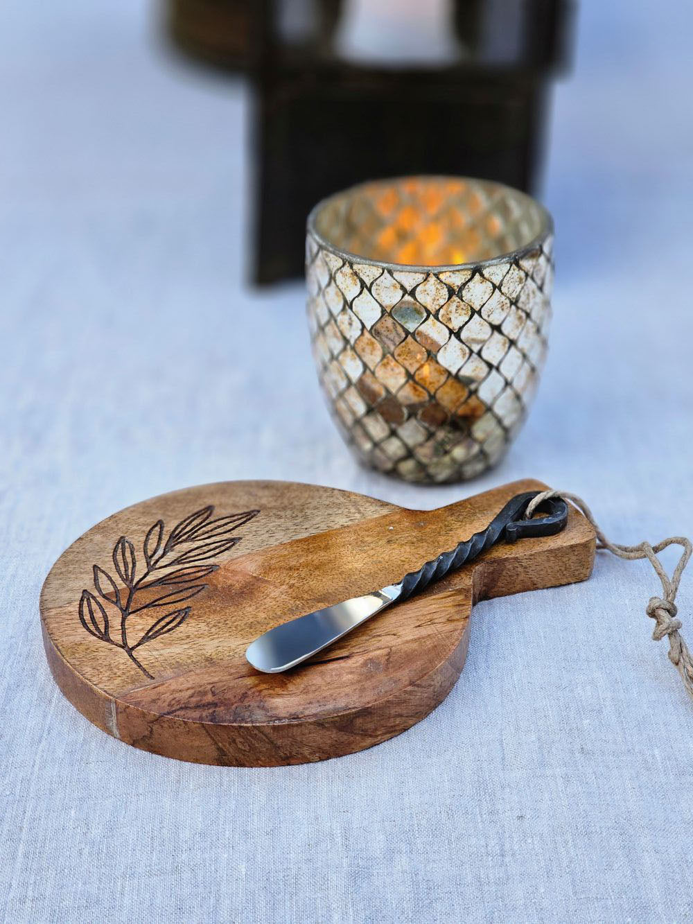 Olive Branch Wood Cutting Board with Spreader