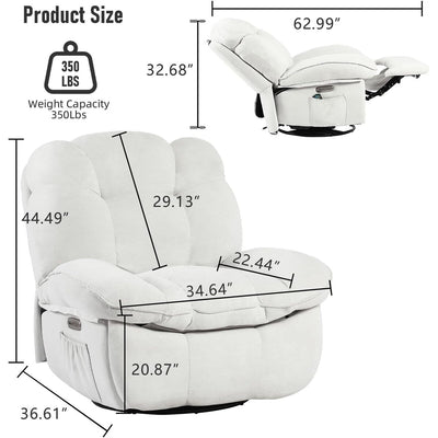XINMICS Swivel Power Recliner Chair, Massage Rocker Recliners with Heated ,USB, USB-C and Side Pocket